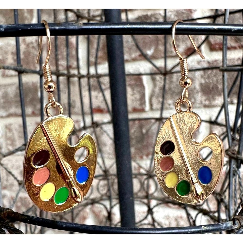 Art Palette Earrings Artist Teacher Festival Watercolors Acrylics Painti…